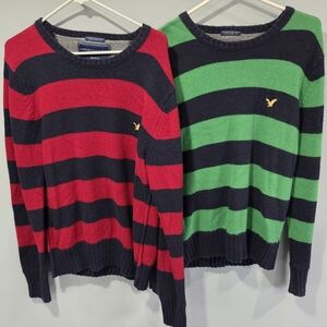 Vtg Y2K  2 American Eagle Mens Vintage Fit Striped Mens Sweaters Large
